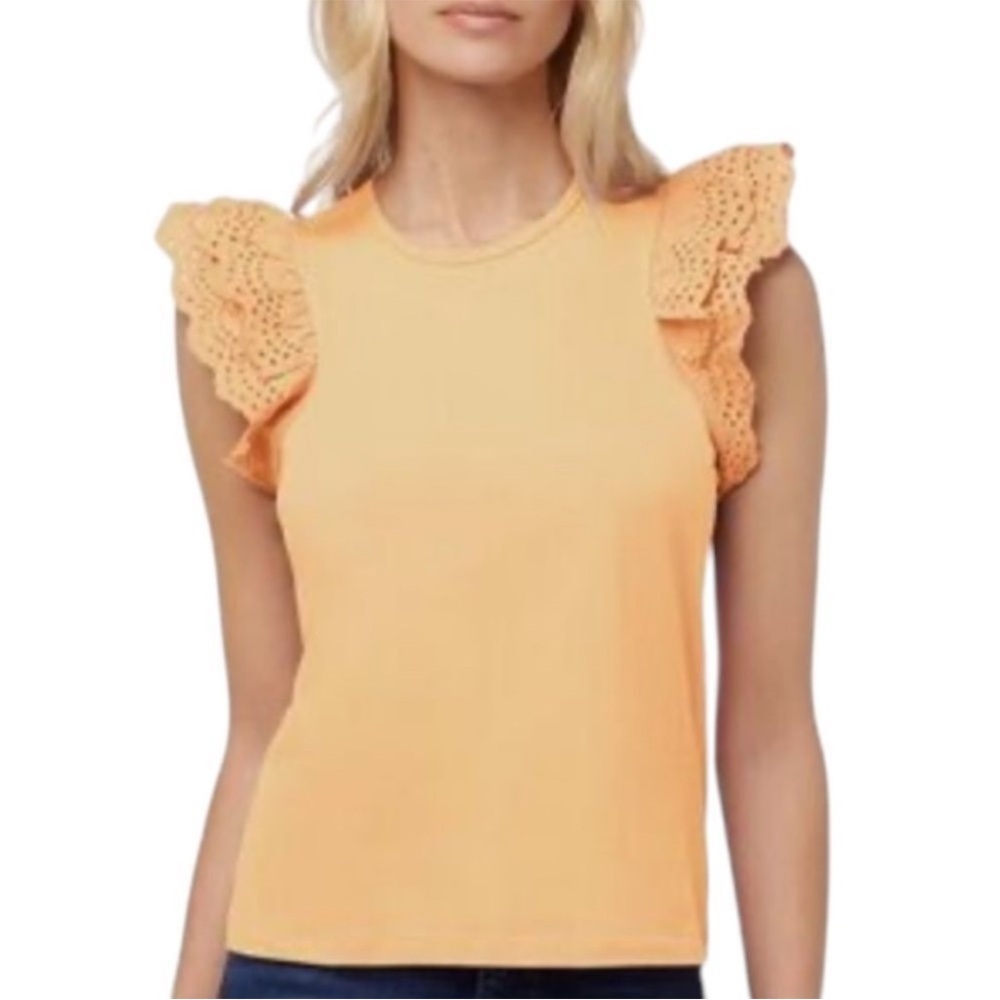 Joe’s Jeans THE ALEXIS BRODERIE Eyelet Ruffle Sleeve Tank Top Sz L Yellow NEW